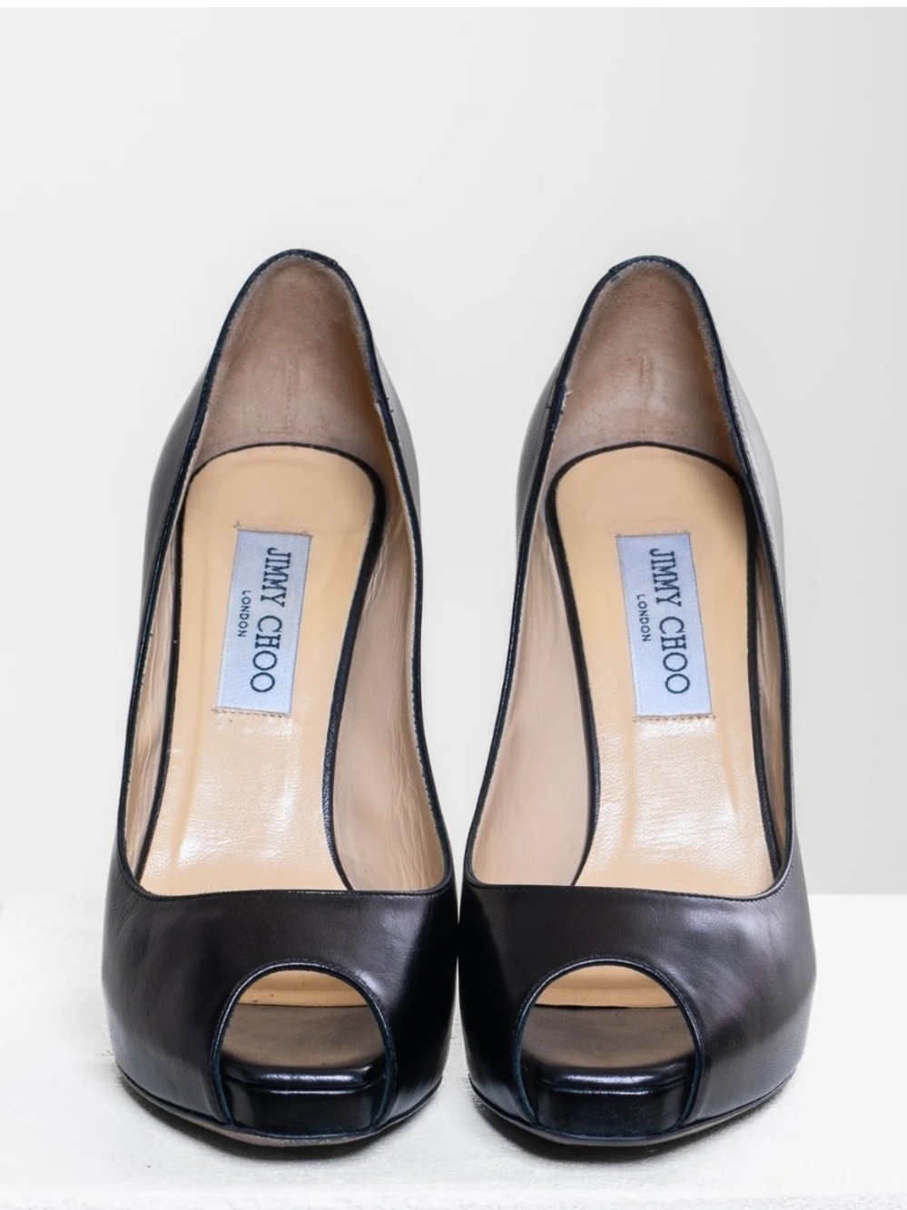 Jimmy Choo Black Leather Platform Peep-Toe Pumps 41